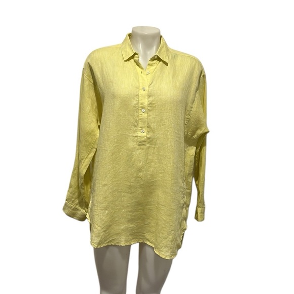 J.McLaughlin yellow linen Fallon popover blouse size Large NWT - Picture 1 of 8